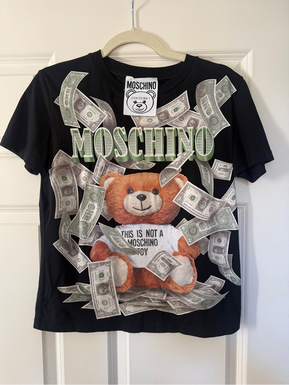Moschino Woman’s Black Teddy Money Graphic Tee